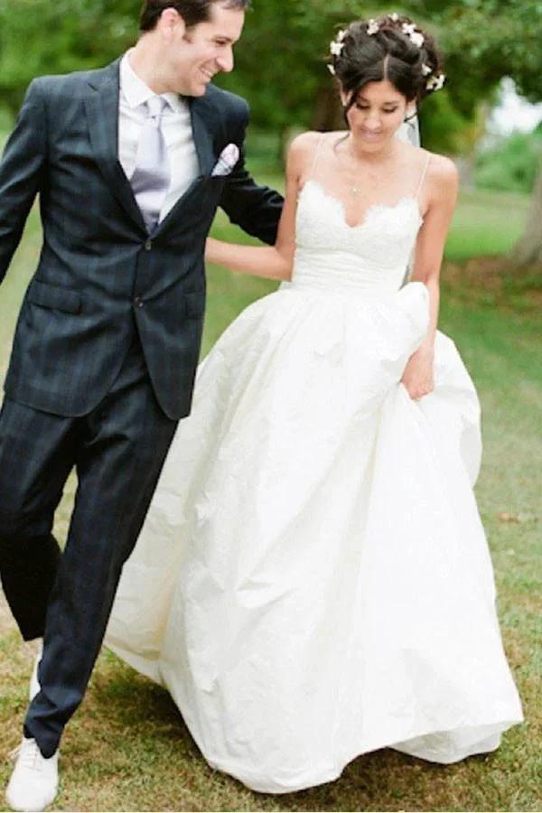 Spaghetti Straps Floor-Length Ivory Wedding Dress With Lace (ZD16373) - VelvetHem