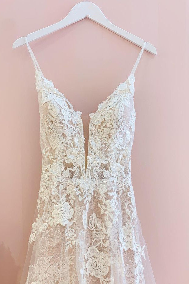 Spaghetti-Straps Lace Wedding Dress Sleeveless With Lace Appliques (ZD17500) - View 3 | VelvetHem