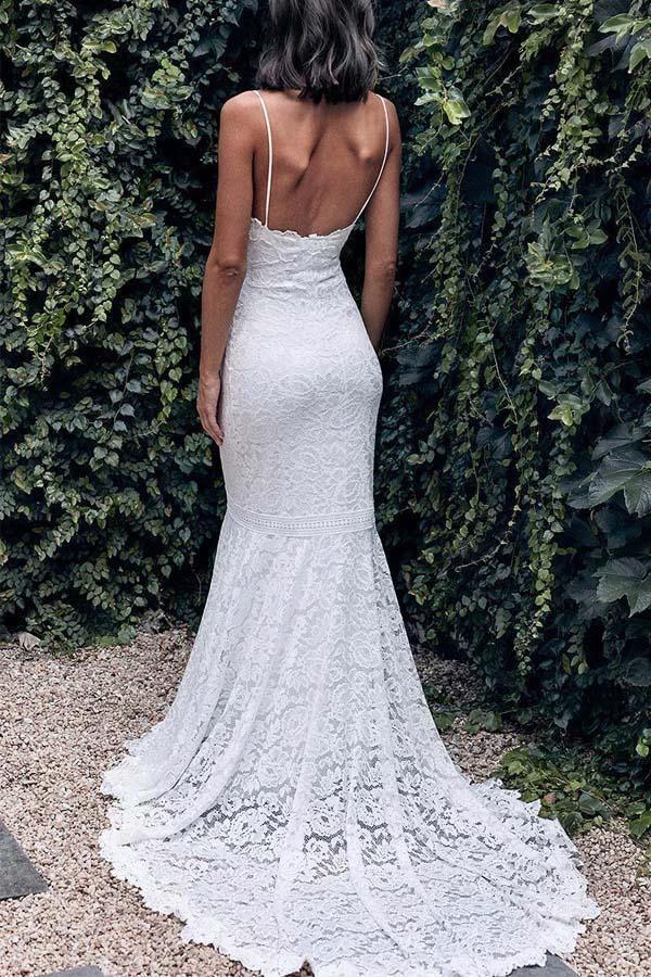 Spaghetti Straps Mermaid All Over Lace Ivory Wedding Dress (ZD16265)