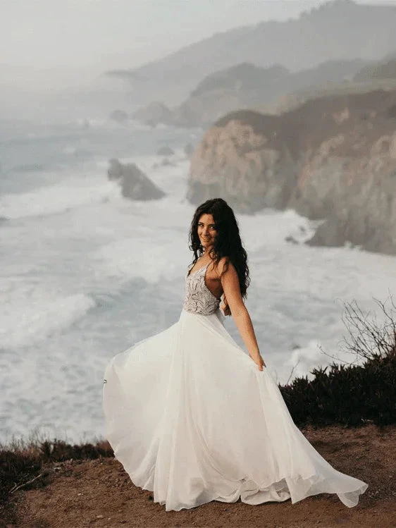 Spaghetti Straps Neckline A-line Rustic Wedding Dresses With Beaded (ZD16000)