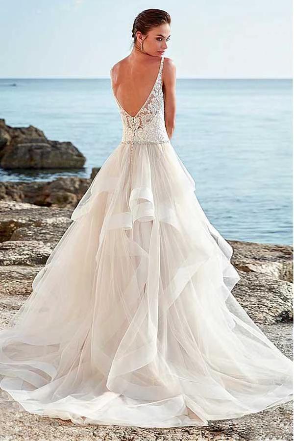 Spaghetti Straps Neckline A-Line Wedding Dress With Beaded (ZD15998)