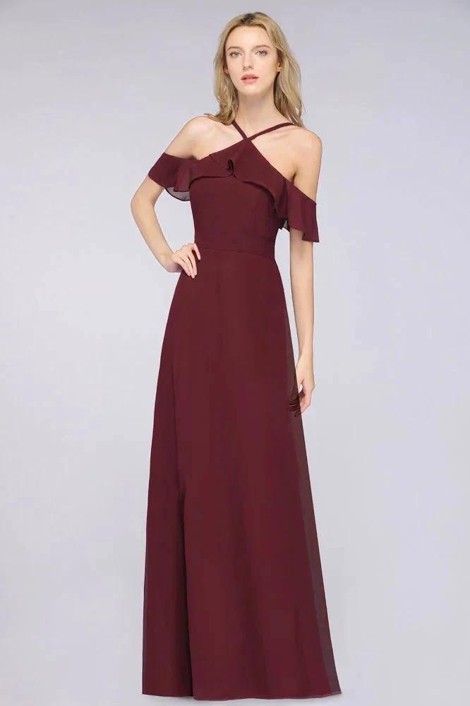 Spaghetti-Straps Sleeveless Ruffles Floor-Length Bridesmaid Dress with Bow Sash (ZD13111)