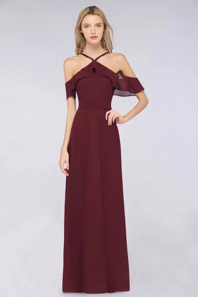 Spaghetti-Straps Sleeveless Ruffles Floor-Length Bridesmaid Dress with Bow Sash by misshow.com