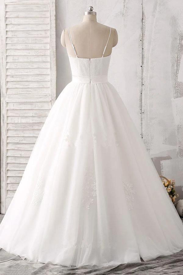Spaghetti Straps Sweetheart Floor-length White Satin Wedding Dress (ZD15428)
