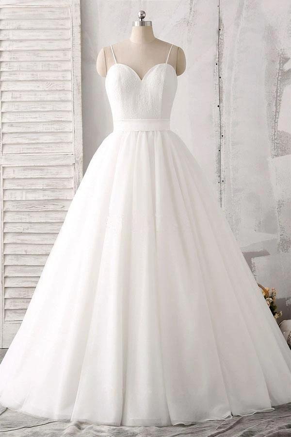 Spaghetti Straps Sweetheart Floor-length White Satin Wedding Dress (ZD15428)