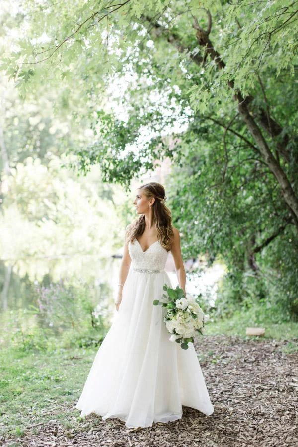 Spaghetti Straps V-neck A-line Wedding Dress with Crystals Belt (ZD16258)