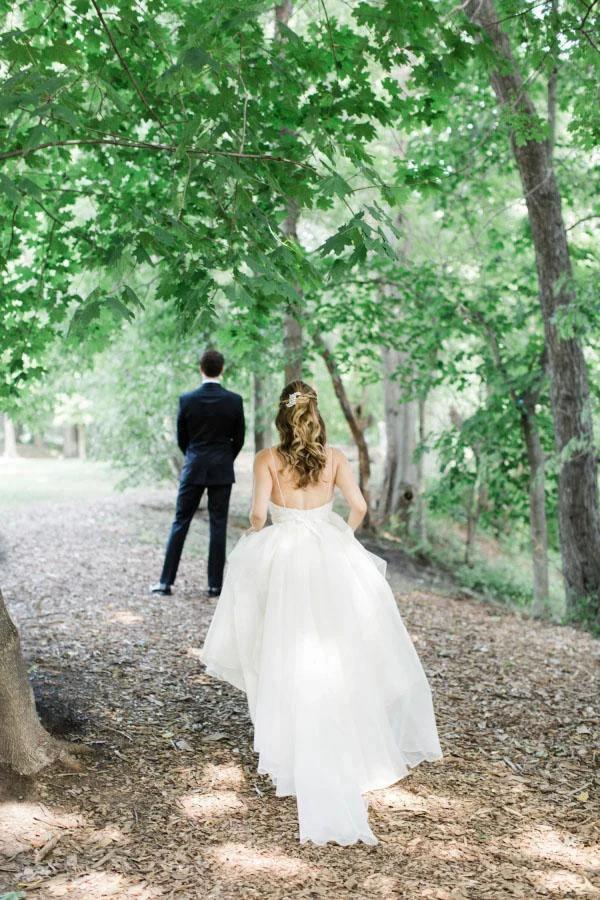 Spaghetti Straps V-neck A-line Wedding Dress with Crystals Belt (ZD16258)
