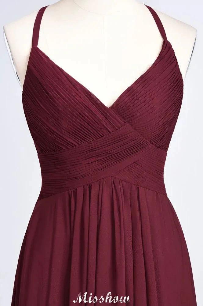 Spaghetti-Straps V-Neck Sleeveless Floor-Length Bridesmaid Dress (ZD12900)