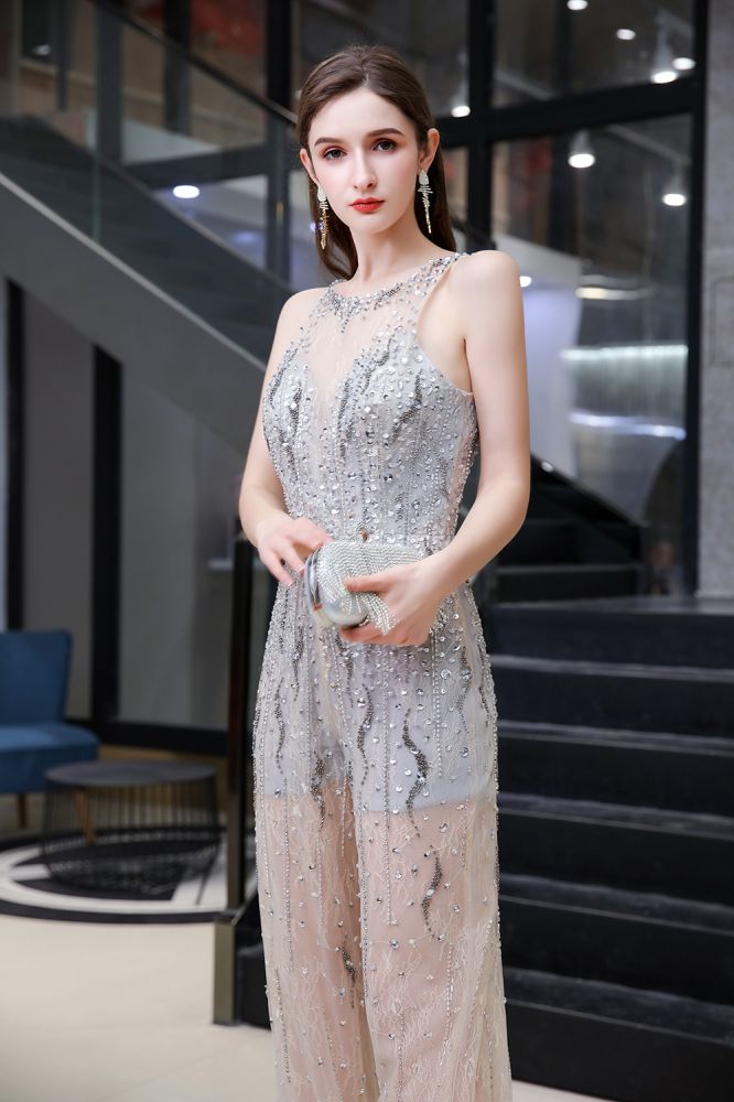 Sparkle Illusion High neck See-through Prom Jumpsuit