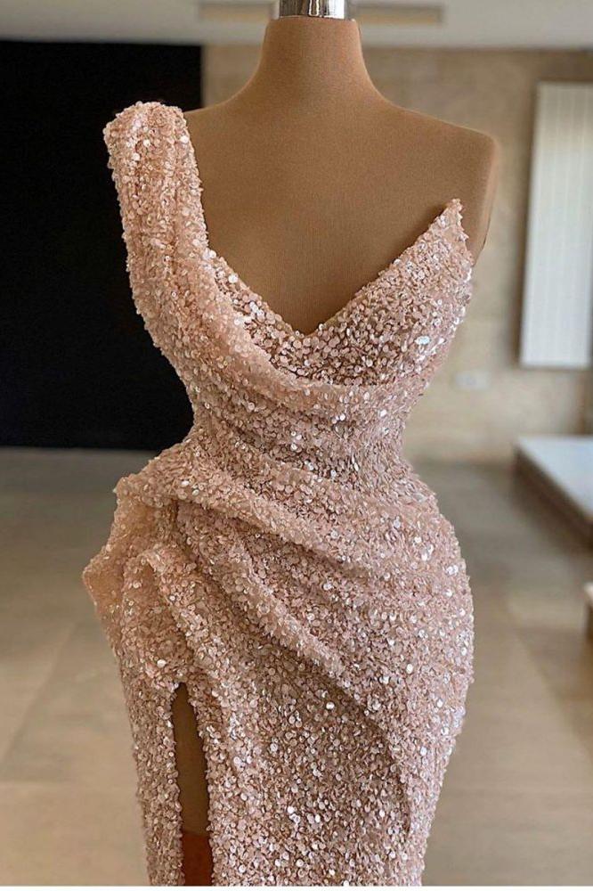 Sparkle One-Shoulder Sleeveless Sequined Mermaid Prom Party Gowns