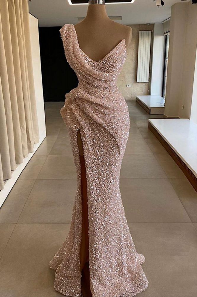 Sparkle One-Shoulder Sleeveless Sequined Mermaid Prom Party Gowns
