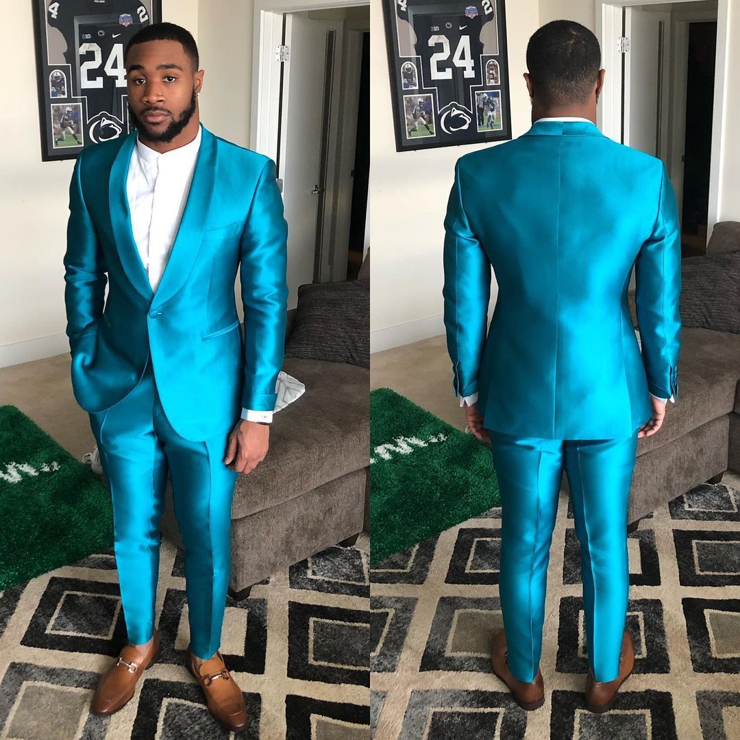 Sparkly Blue Shawl Lapel One Button Slim-Fit Men Suits for Prom