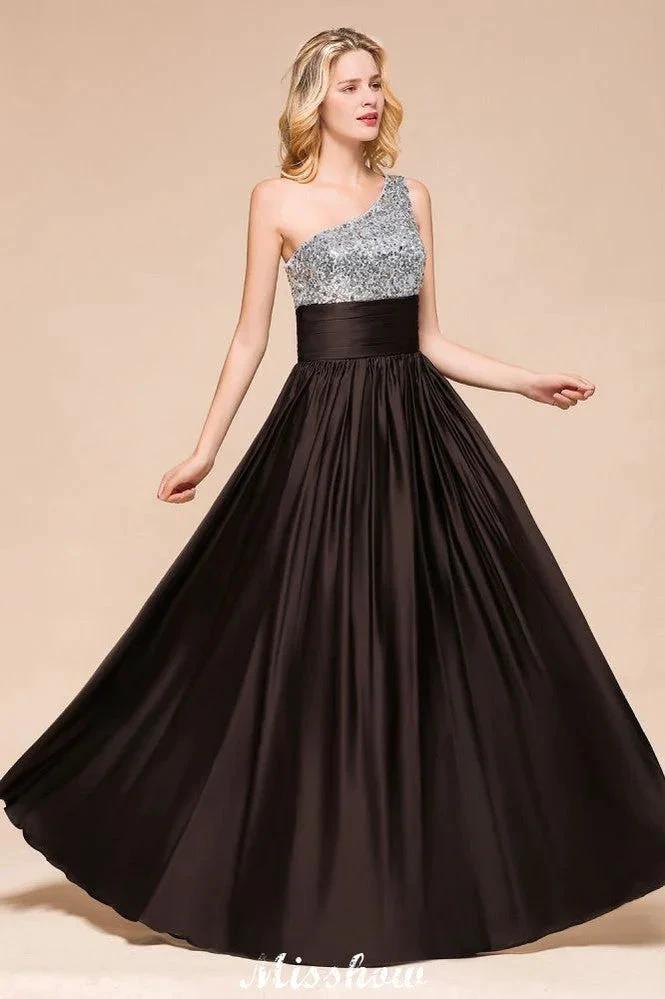 Sparkly Sequin Bridesmaid Dress One Shoulder Maxi Evening Dress Wedding party Dress (ZD12947)