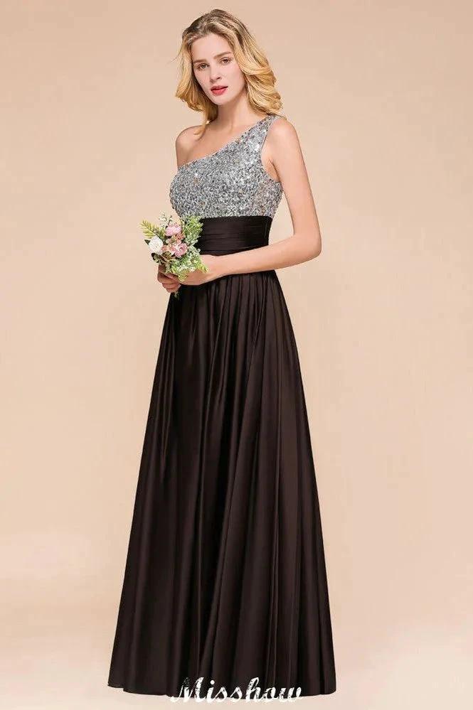 Sparkly Sequin Bridesmaid Dress One Shoulder Maxi Evening Dress Wedding party Dress (ZD12947)