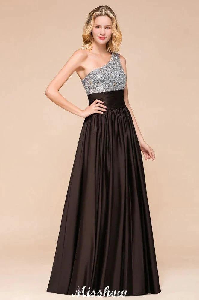 Sparkly Sequin Bridesmaid Dress One Shoulder Maxi Evening Dress Wedding party Dress (ZD12947)