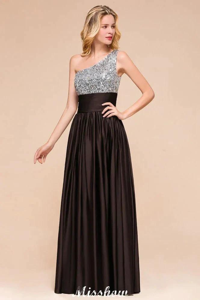Sparkly Sequin Bridesmaid Dress One Shoulder Maxi Evening Dress Wedding party Dress (ZD12947)