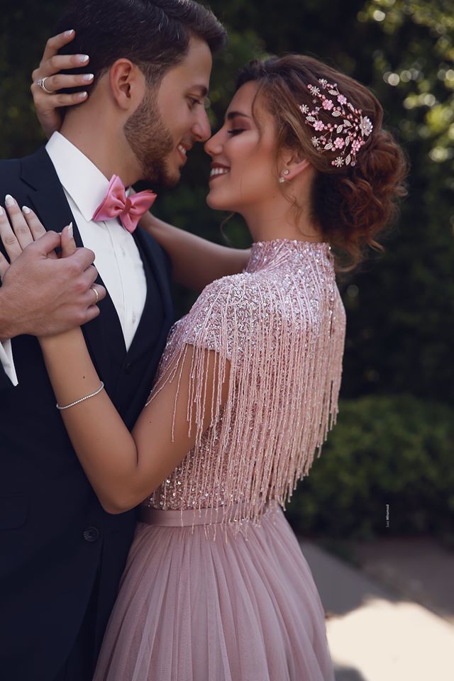 Special High Neck Tassel Beading Cap Sleeves Princess Prom Dresses Blushing Pink Evening Gowns
