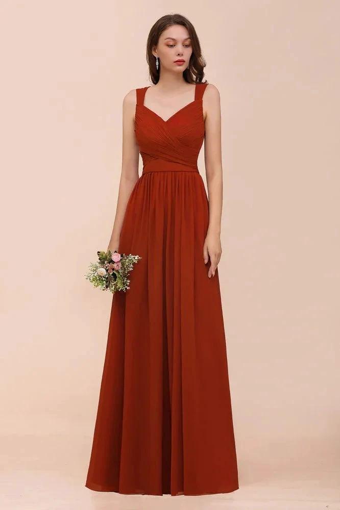 Strap Slim Floor Length Evening Dress for Bride Bridesmaid Dress by misshow.com