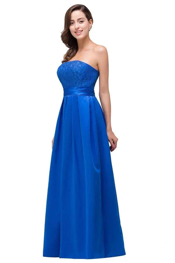 Strapless A-line Lace-up Floor-length Appliques Bridesmaid Dresses (ZD13071)