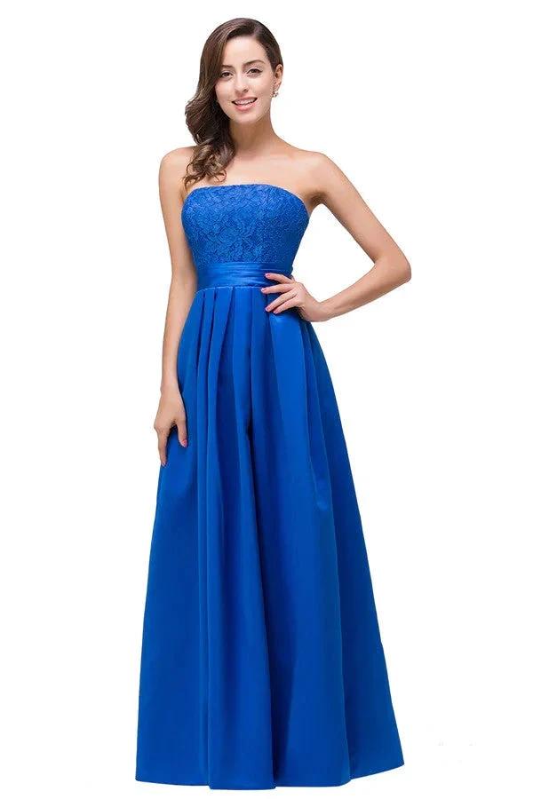 Strapless A-line Lace-up Floor-length Appliques Bridesmaid Dresses by misshow.com