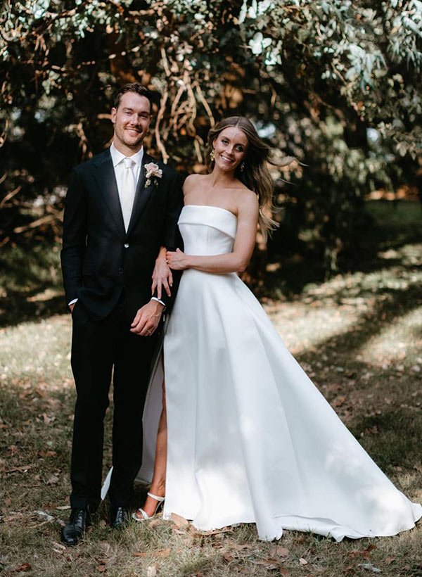 Strapless Chic A-Line Satin Wedding Dress Sweep Train