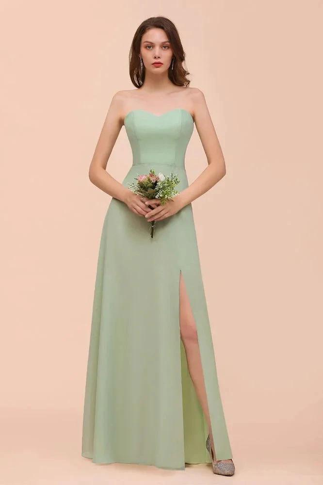 Strapless Chiffon Formal Bridesmaid Dress Elegant Maxi Maid of Honor Dress (ZD13024)