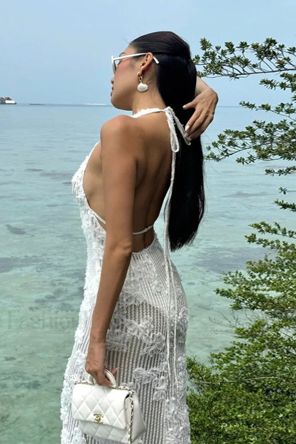 Strapless Jacquard Halter Dress with Relaxed Fit and Layered Outfit Styling