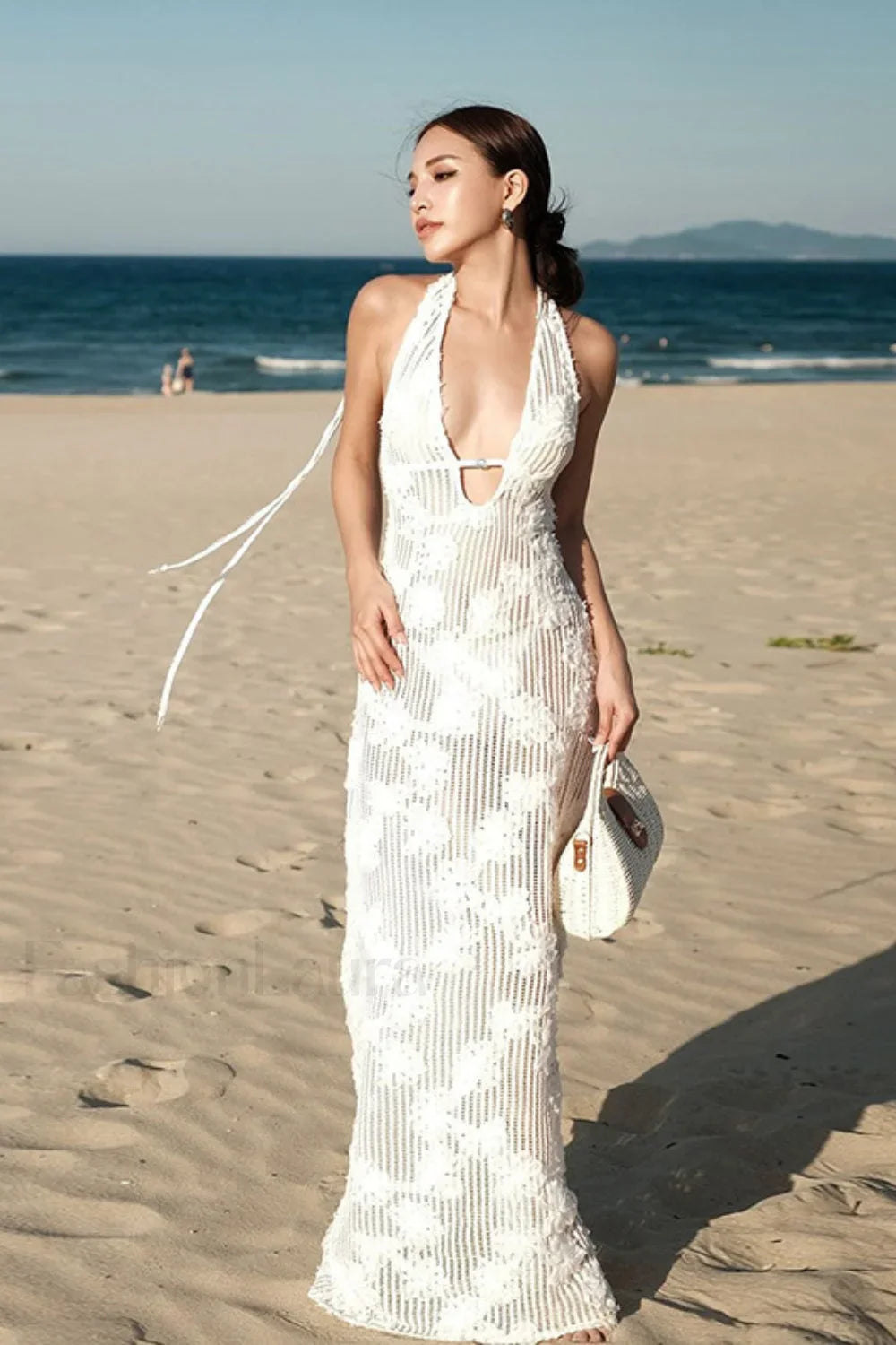 Strapless Jacquard Halter Dress with Relaxed Fit and Layered Outfit Styling