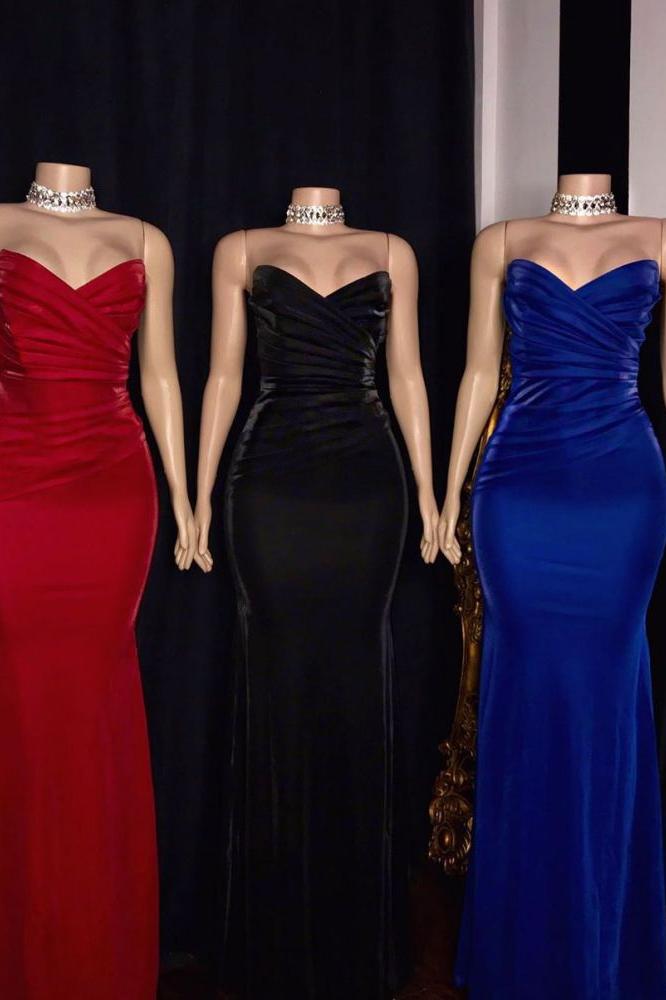 Strapless Ruffled V-Neck Mermaid Floor-Length Prom Dresses
