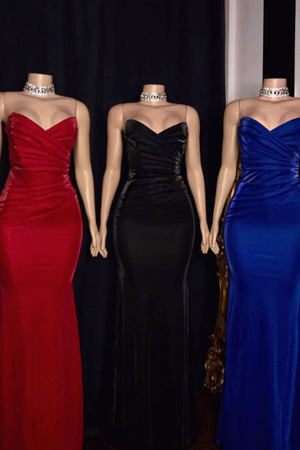 Strapless Ruffled V-Neck Mermaid Floor-Length Prom Dresses