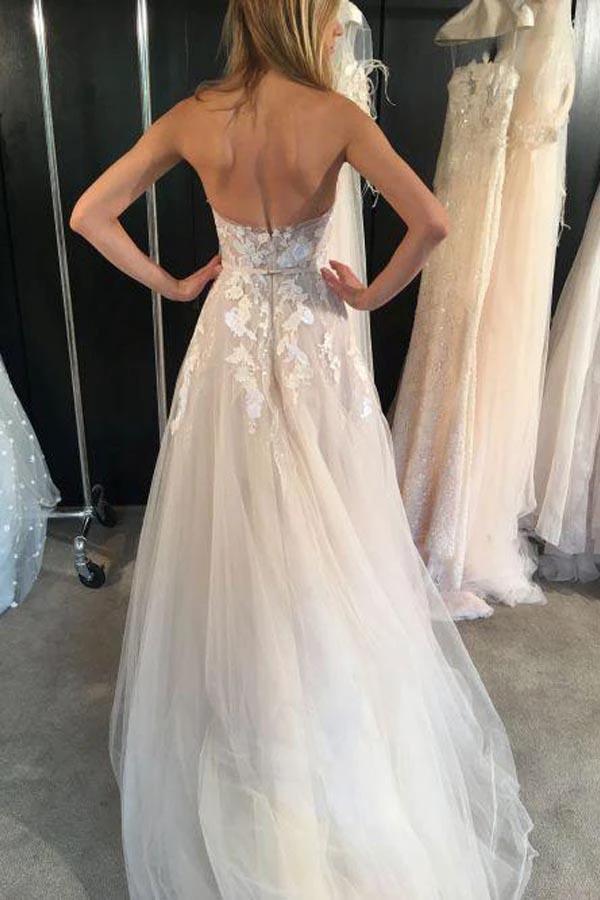 Strapless Sexy See Through Tulle Wedding Dresses with Sweetheart Neck (ZD15374)