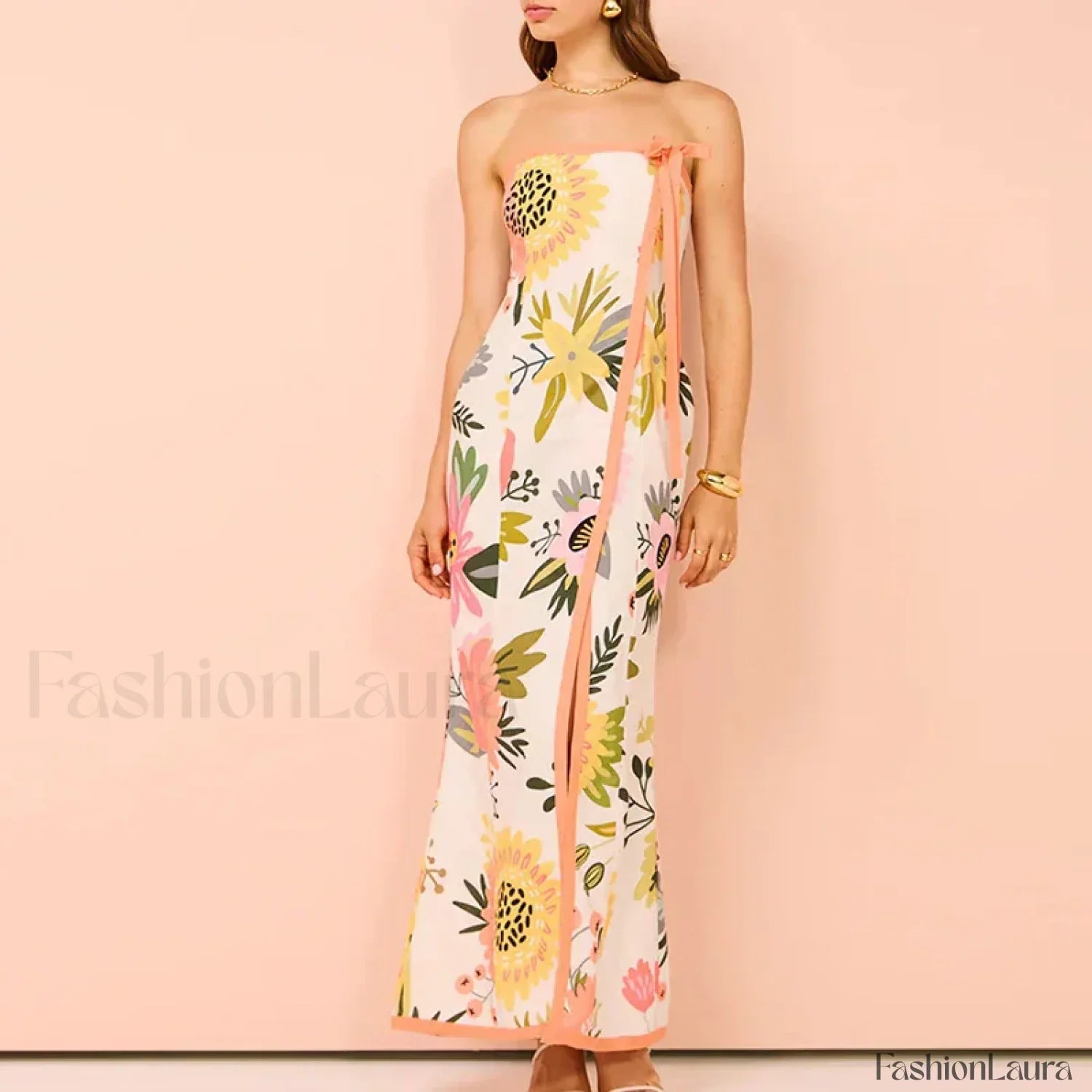 Elegant Strapless Split Floral Dress for Modern Fashion Wear