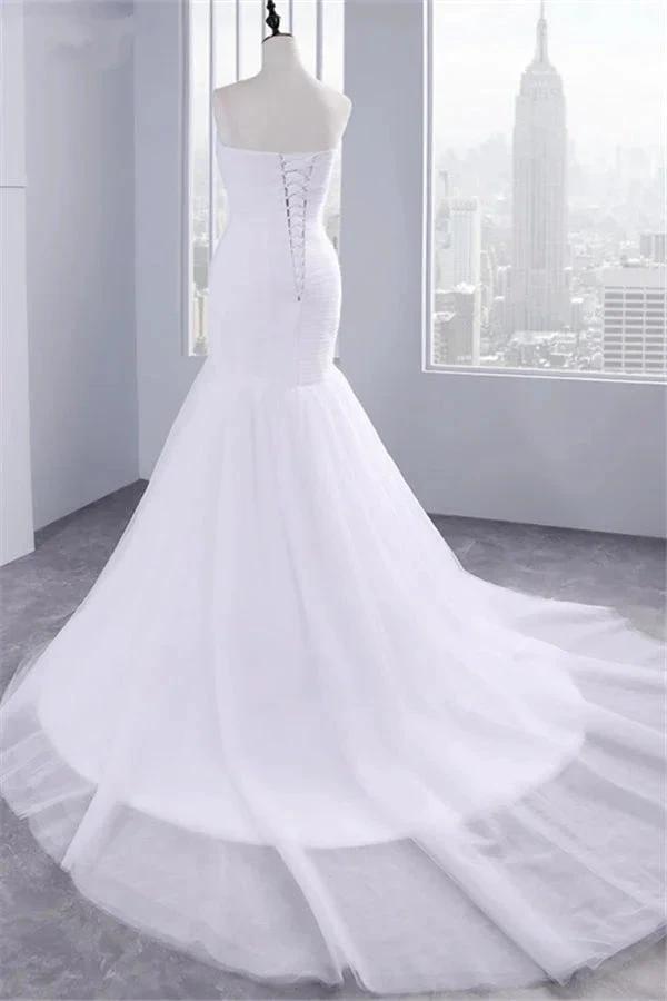 Strapless Sweetheart Mermaid Wedding Dress Lace Ruffless Tulle Bridal Wears (ZD13876)