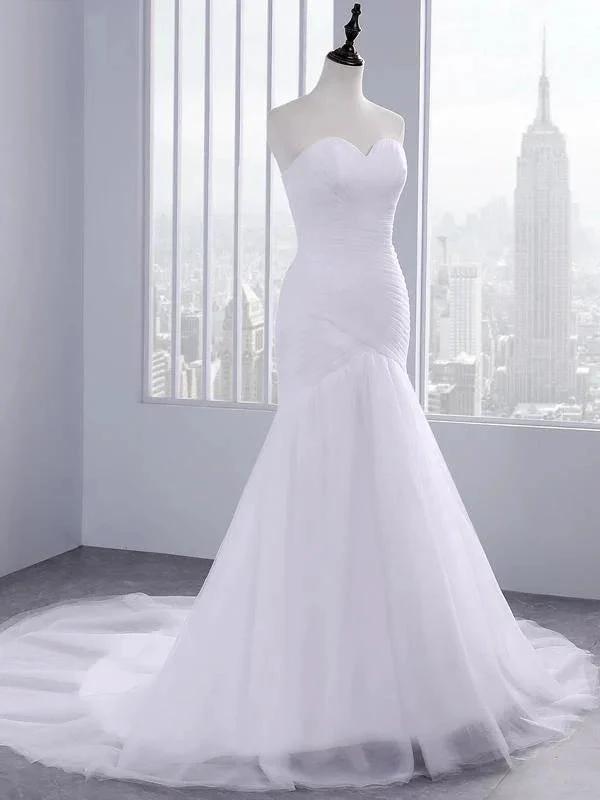 Strapless Sweetheart Mermaid Wedding Dress Lace Ruffless Tulle Bridal Wears (ZD13876)