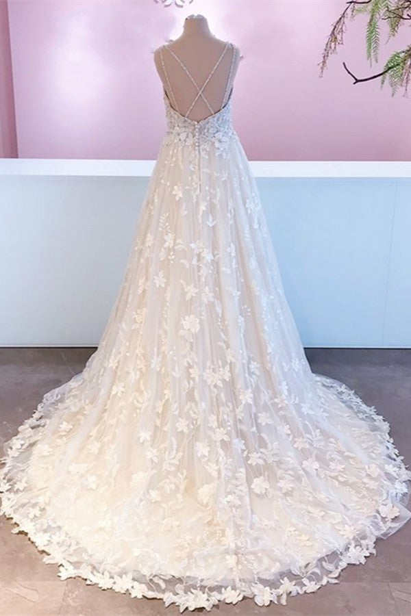 Straps Beadings Wedding Dress V-Neck Bridal Gowns With Appliques (ZD17501)