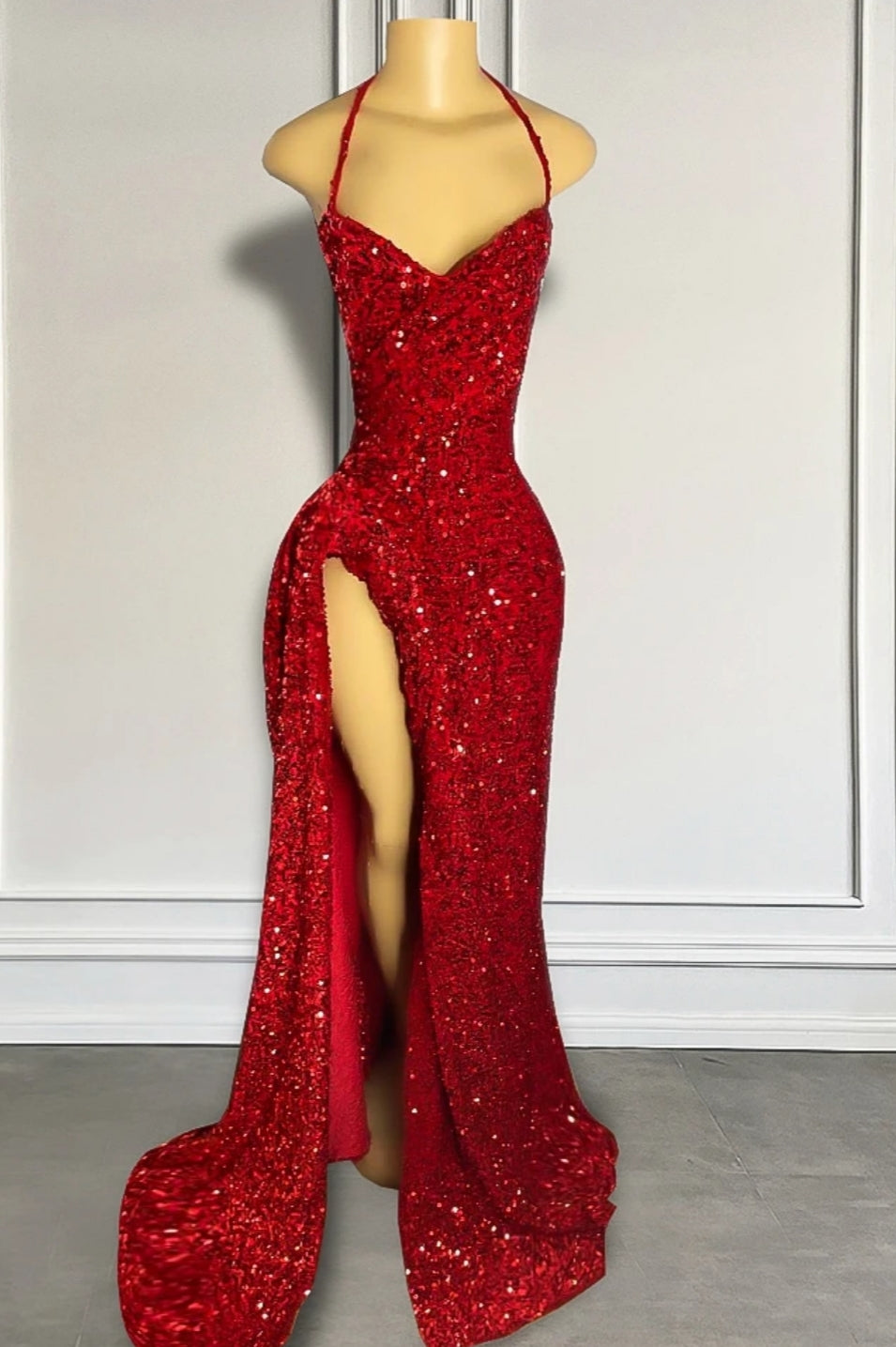 Straps Burgundy High Split Floor Length Prom Dresses