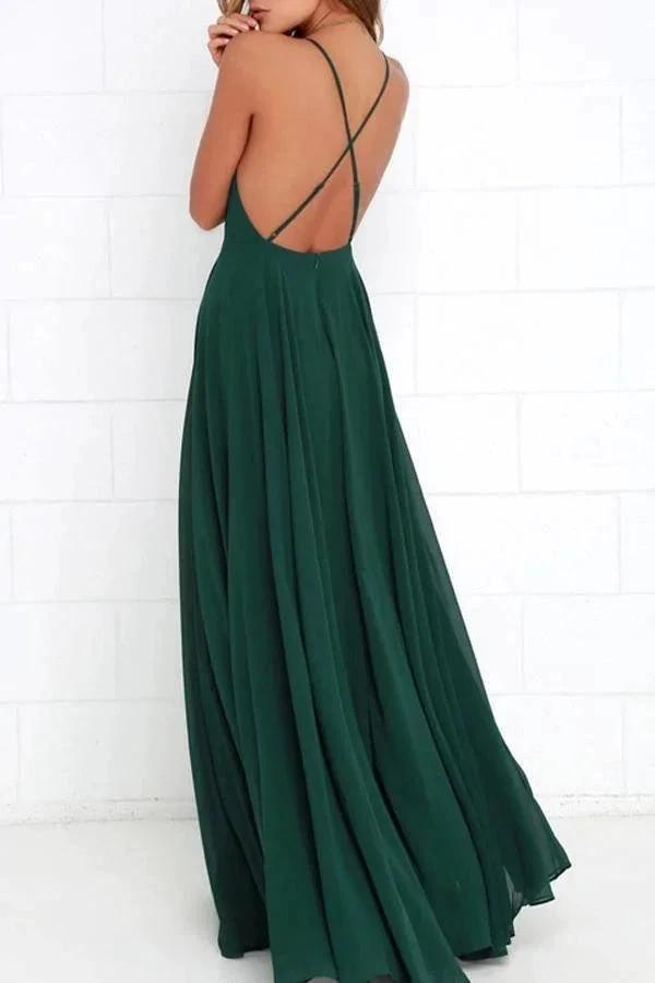 Straps Dark Green Long Bridesmaid Dress with Criss Cross Back (ZD13249)