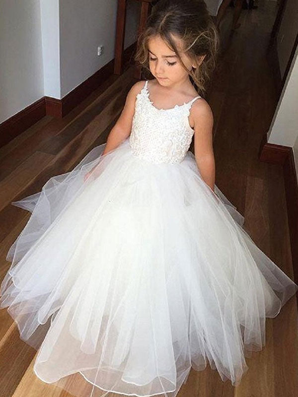 Straps Neck Sleeveless Lace Kids Party Dresses-Ballbella