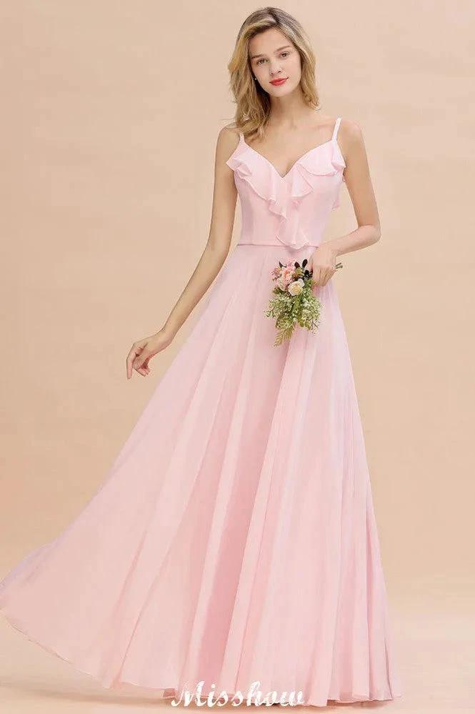 Straps Sweetheart Pink Bridesmaid Dress Backless Chiffon Evening Party Dress (ZD12941)