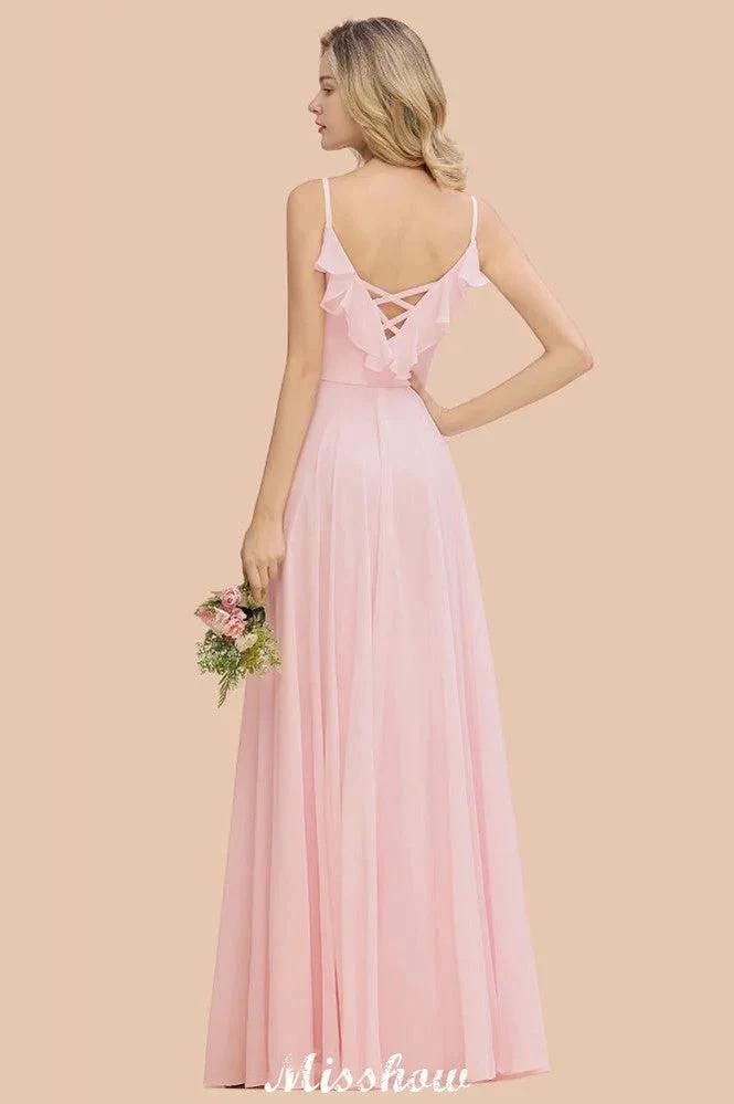 Straps Sweetheart Pink Bridesmaid Dress Backless Chiffon Evening Party Dress (ZD12941)