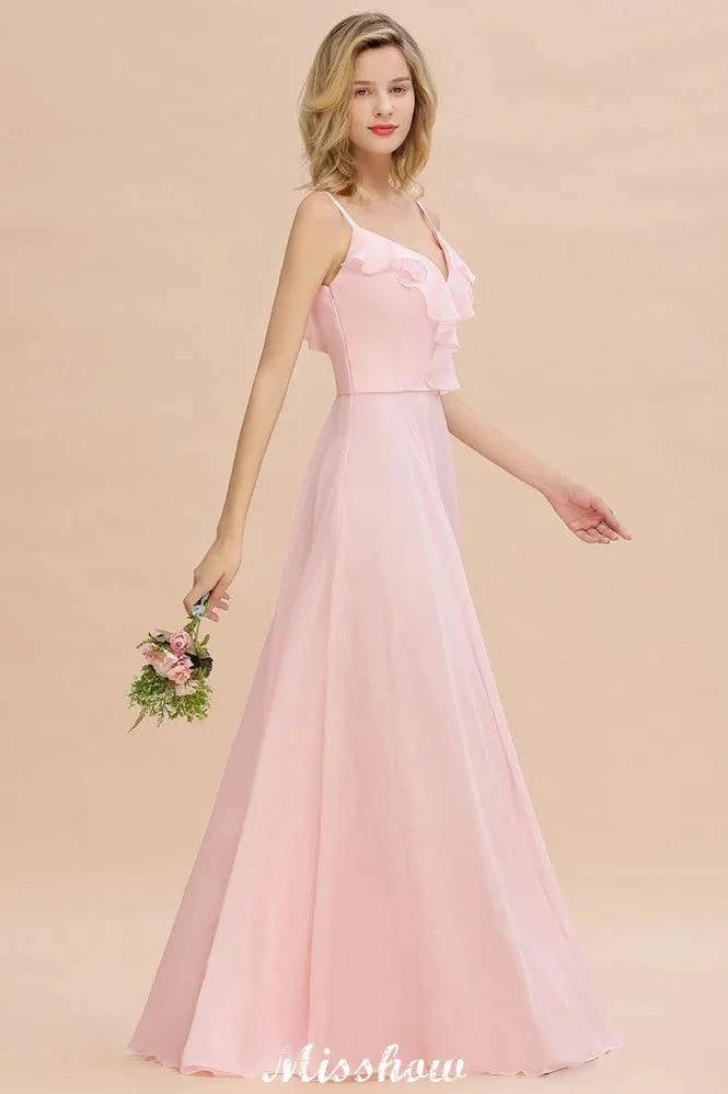 Straps Sweetheart Pink Bridesmaid Dress Backless Chiffon Evening Party Dress (ZD12941)