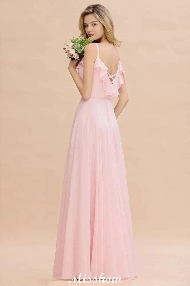 Straps Sweetheart Pink Bridesmaid Dress Backless Chiffon Evening Party Dress (ZD12941)