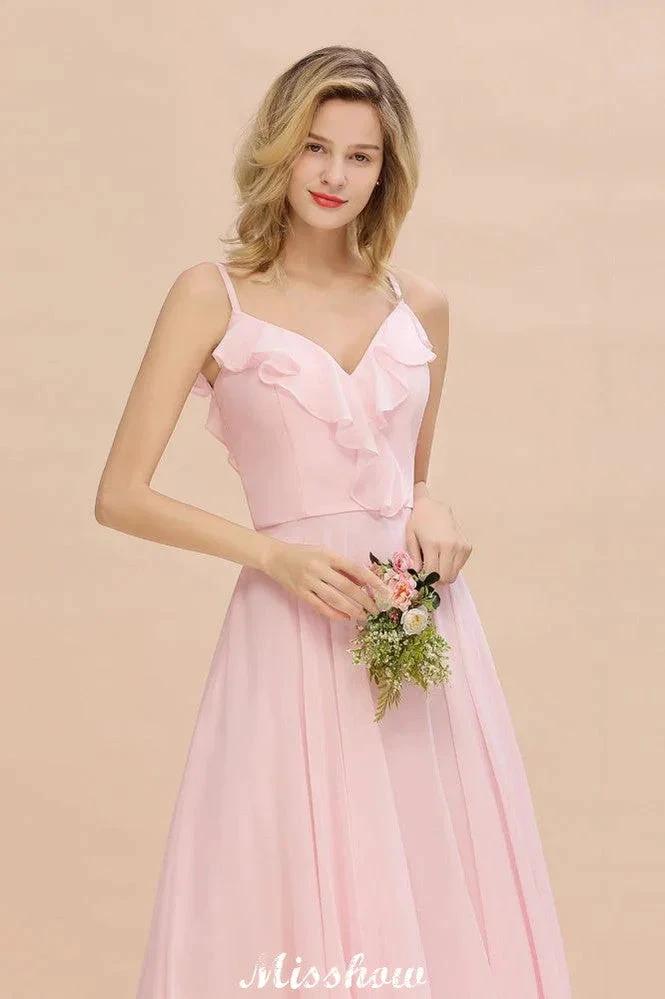 Straps Sweetheart Pink Bridesmaid Dress Backless Chiffon Evening Party Dress (ZD12941)