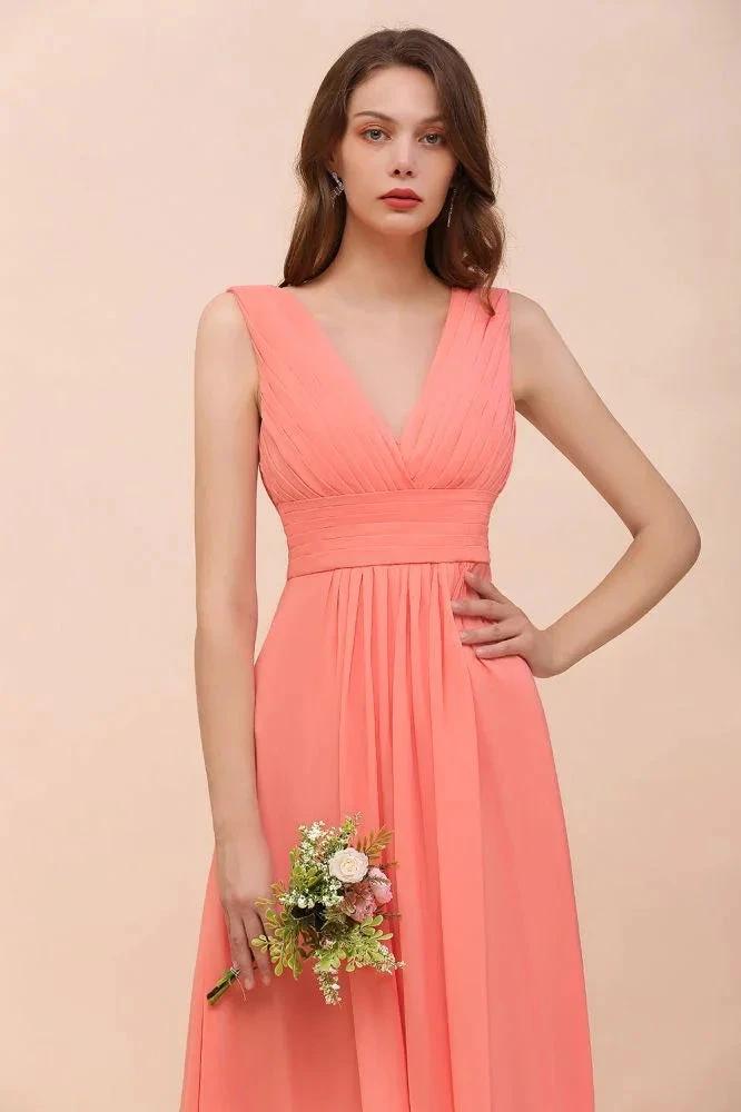 Straps V-Neck Floor Length Bridesmaid Dress Wedding Party Dress (ZD12999)