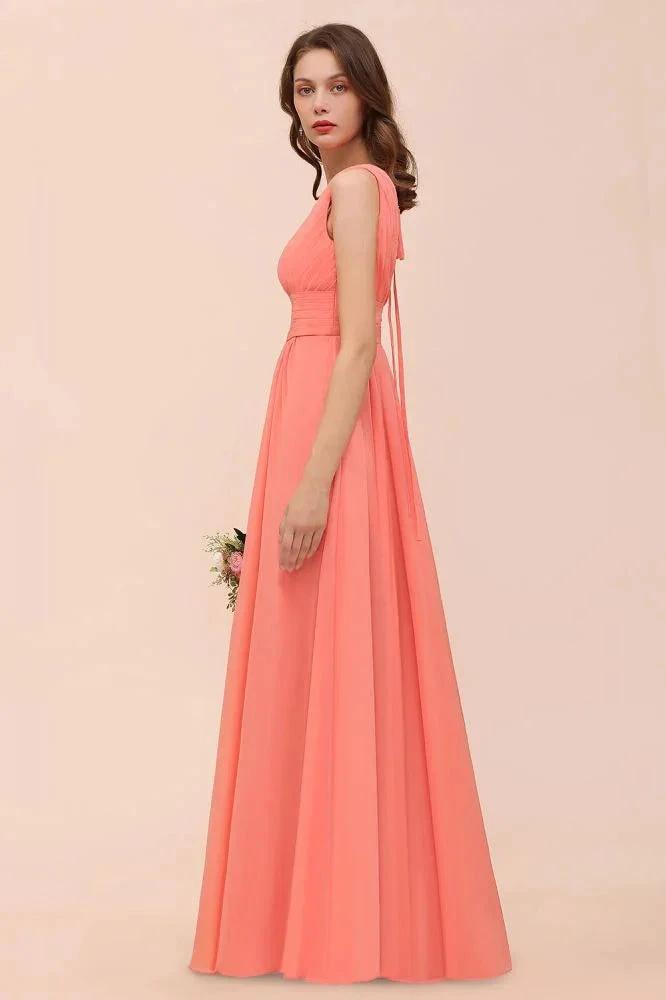 Straps V-Neck Floor Length Bridesmaid Dress Wedding Party Dress (ZD12999)