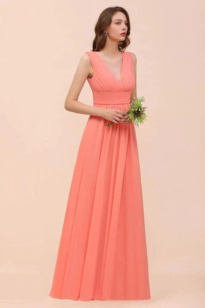 Straps V-Neck Floor Length Bridesmaid Dress Wedding Party Dress (ZD12999)