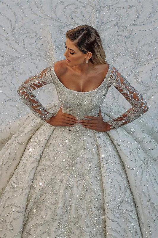 Stuning Luxus Long Sleeve Ball Gown Wedding Dresses Bridal Gown (ZD14755) - VelvetHem