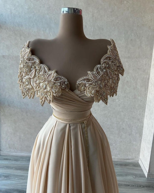 Stunning A-Line Long Porm Dress Beading Sweetheart Evening Gown