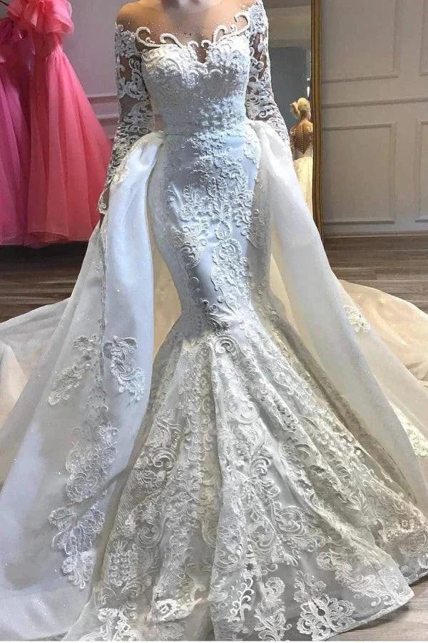 Stunning Crew Neck s Mermaid Wedding Bridal Wears with Detachable Train (ZD13809)
