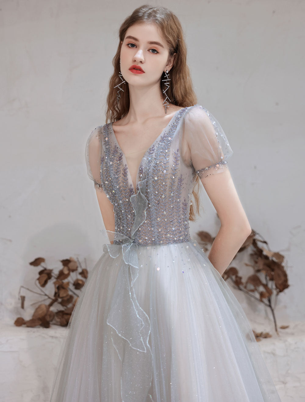 Stunning Evening Dress Light Grey A-Line Bateau Neck Floor-Length Social Party Dresses Pageant Dress